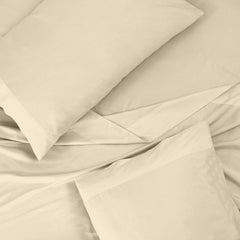 ROYALE LINENS 300 Thread Count 100% Long Staple Combed Cotton Sheet Set -4 Piece Bed Sheet 1 Fitted Sheet, 1 Flat Sheet, 2 Pillow Case -Breathable Cool & Crisp Percale Sheet Set (Queen, Light Yellow)