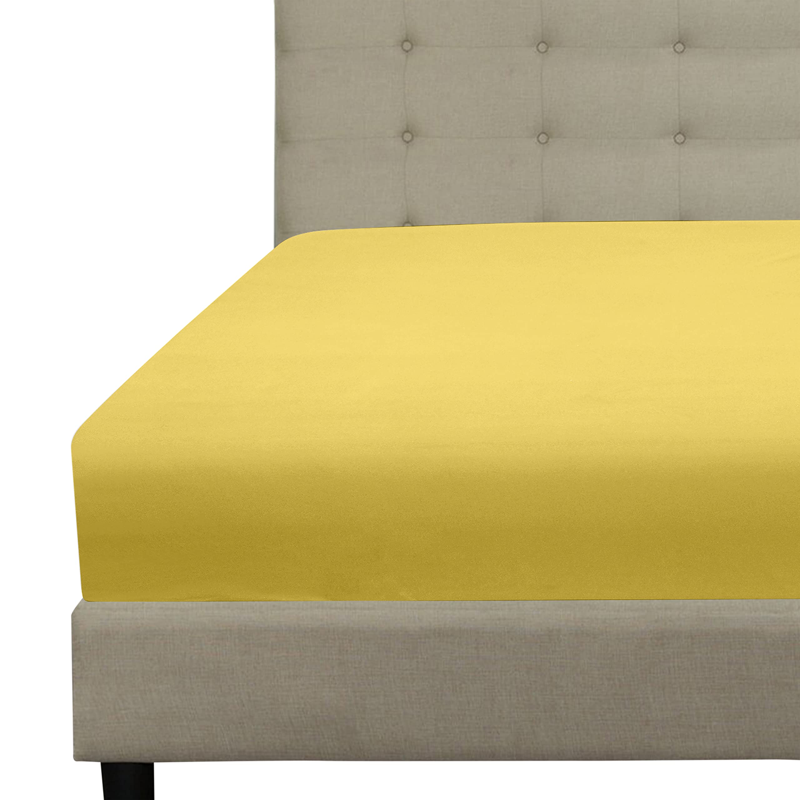 Royale Linens Fitted Sheet - Brushed Hotel Quality 1800 Soft Wrinkle & Fade Resistant - Bottom Sheet - Deep Pocket Stretches Up to 16" - Fitted Sheet Only - Elastic Sheet (Yellow)