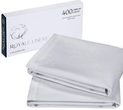 Royale Linens 400 Thread Count 100% American Grown Cotton Queen Pillowcase Set - Luxury Sateen Queen Pillow case - 20"x30" Inch - Soft & Smooth Set of 2 Silver Pillowcases - (Queen, Spanish Silver)