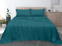 ROYALE LINENS 300 Thread Count 100% Long Staple Combed Cotton Flat Sheet - Super Soft - Top Sheet - Queen Flat Sheet Sold Separately - Breathable, Cool & Crisp Percale Flat Sheet Only (Queen, Teal)