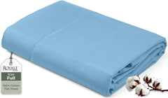 Royale Linens 200 Thread Count 100% Long Staple Combed Cotton Flat Sheet - Super Soft - Top Sheet - Queen Sold Separately - Breathable, Cool & Crisp Percale Flat Sheet Only (Queen, Lake Blue)