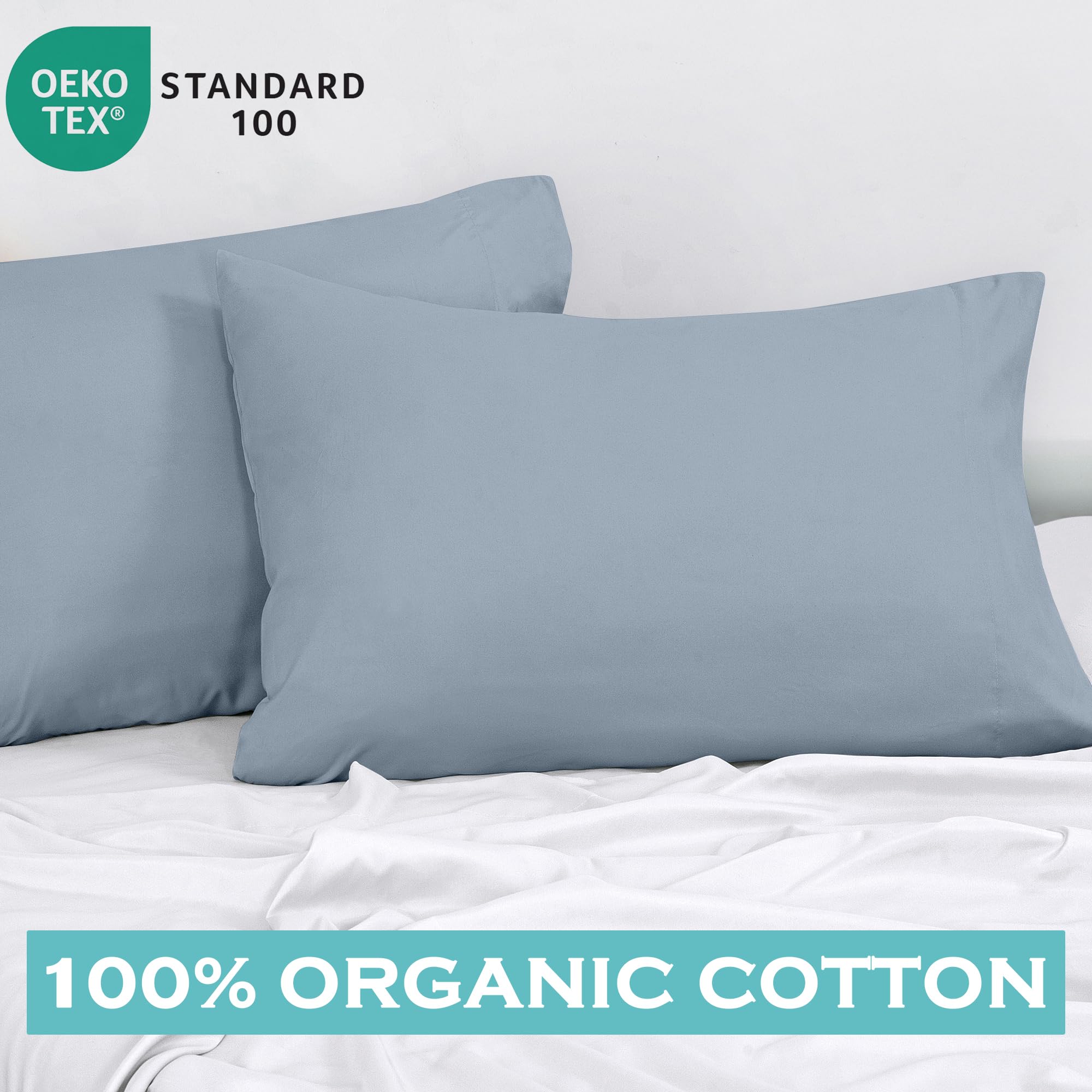 ROYALE LINENS 300 Thread Count 100% Long Staple Combed Cotton Pillowcases Set of 2 - Ultra Soft - Bed Pillow Cover - Breathable, Cool & Crisp Percale Pillow Cases ( Lake Blue)