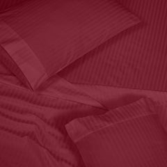 ROYALE LINENS 300 Thread Count 100% Long Staple Combed Cotton Printed Sheet Set - 4 Piece Queen Bed Sheet - 1 Fitted Sheet, 1 Flat Sheet, 2 Pillow case -Cool & Crisp Sheet Set (Queen, Stripe Burgundy)