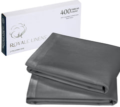 Royale Linens 400 Thread Count 100% American Grown Cotton Queen Pillowcase Set - Luxury Sateen Queen Pillow case - 20"x30" Inch - Soft & Smooth Set of 2 Grey Pillowcases - (Queen, Spanish Slate)