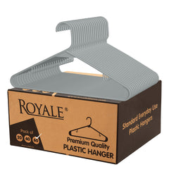 ROYALE Plastic Hangers 20 Pack - Grey Plastic Hangers - Clothes Hanger With Hooks – Heavy Duty Space Saving Coat Hangers Ideal For Everyday Use For Tops, Skirt, Dress, Shirts, Pants (20 Pack, Grey)