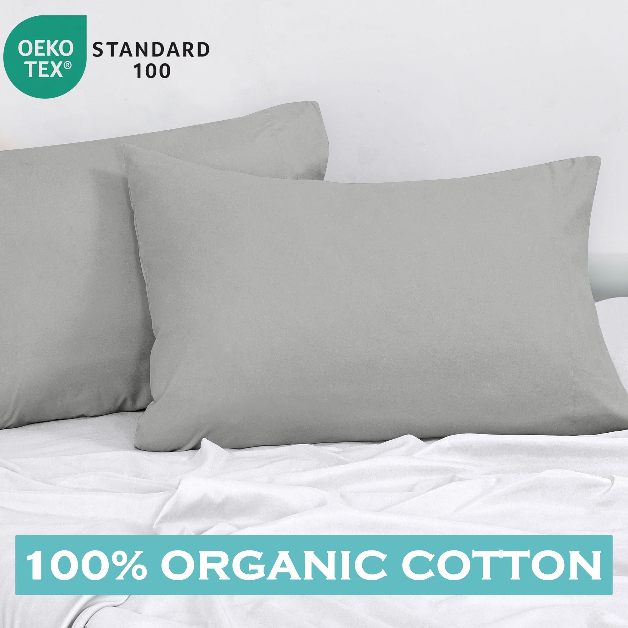 ROYALE LINENS 300 Thread Count 100% Long Staple Combed Cotton Pillowcases Set of 2 - Ultra Soft - Bed Pillow Cover - -Breathable, Cool & Crisp Percale Silver Pillow Cases (Silver)