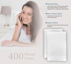 Royale Linens 400 Thread Count 100% American Grown Cotton Queen Pillowcase Set - Luxury Sateen Queen Pillow case - 20"x30" Inch - Soft & Smooth Set of 2 White Pillowcases - (Queen, Signature White)