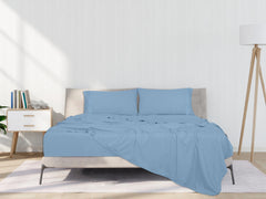 Royale Linens - 4 Piece Bed Sheet - Soft Brushed Microfiber 1800 Bedding Set - 1 Fitted Sheet, 1 Flat Sheet, 2 Pillowcase -Wrinkle & Fade Resistant Luxury Sheet Set (Lake Blue)
