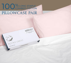 Royale Linens 400 Thread Count 100% American Grown Cotton Queen Pillowcase Set - Luxury Sateen Queen Pillow case - 20"x30" Inch - Soft & Smooth Set of 2 Pink Pillowcases - (Queen, Kyoto Blush)