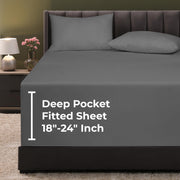 Royale Linens Extra Deep Pocket Fitted Sheet Only - Soft Grey Fitted Sheet Deep Pocket - Fits 18 inch to 24 inch Thick Mattress - Fitted Sheet Only - Elastic Sheet (Grey)