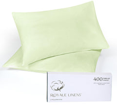 Royale Linens 400 Thread Count 100% American Grown Cotton Queen Pillowcase Set - Luxury Sateen Queen Pillow case - 20"x30" Inch - Soft & Smooth Set of 2 Green Pillowcases - (Queen, Florentine Sage)