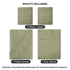 Royale Linens - 4 Piece Queen Bed Sheet - Soft Brushed Microfiber 1800 Bedding Set - 1 Fitted Sheet, 1 Flat Sheet, 2 Pillowcase -Wrinkle & Fade Resistant Luxury Queen Size Sheet Set (SageGreen, Queen)