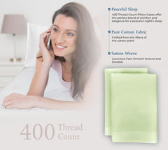 Royale Linens 400 Thread Count 100% American Grown Cotton Queen Pillowcase Set - Luxury Sateen Queen Pillow case - 20"x30" Inch - Soft & Smooth Set of 2 Green Pillowcases - (Queen, Florentine Sage)