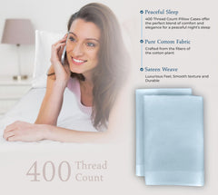 Royale Linens 400 Thread Count 100% American Grown Cotton Queen Pillowcase Set - Luxury Sateen Queen Pillow case - 20"x30" Inch - Soft & Smooth Set of 2 Blue Pillowcases - (Queen, Caribbean Blue)