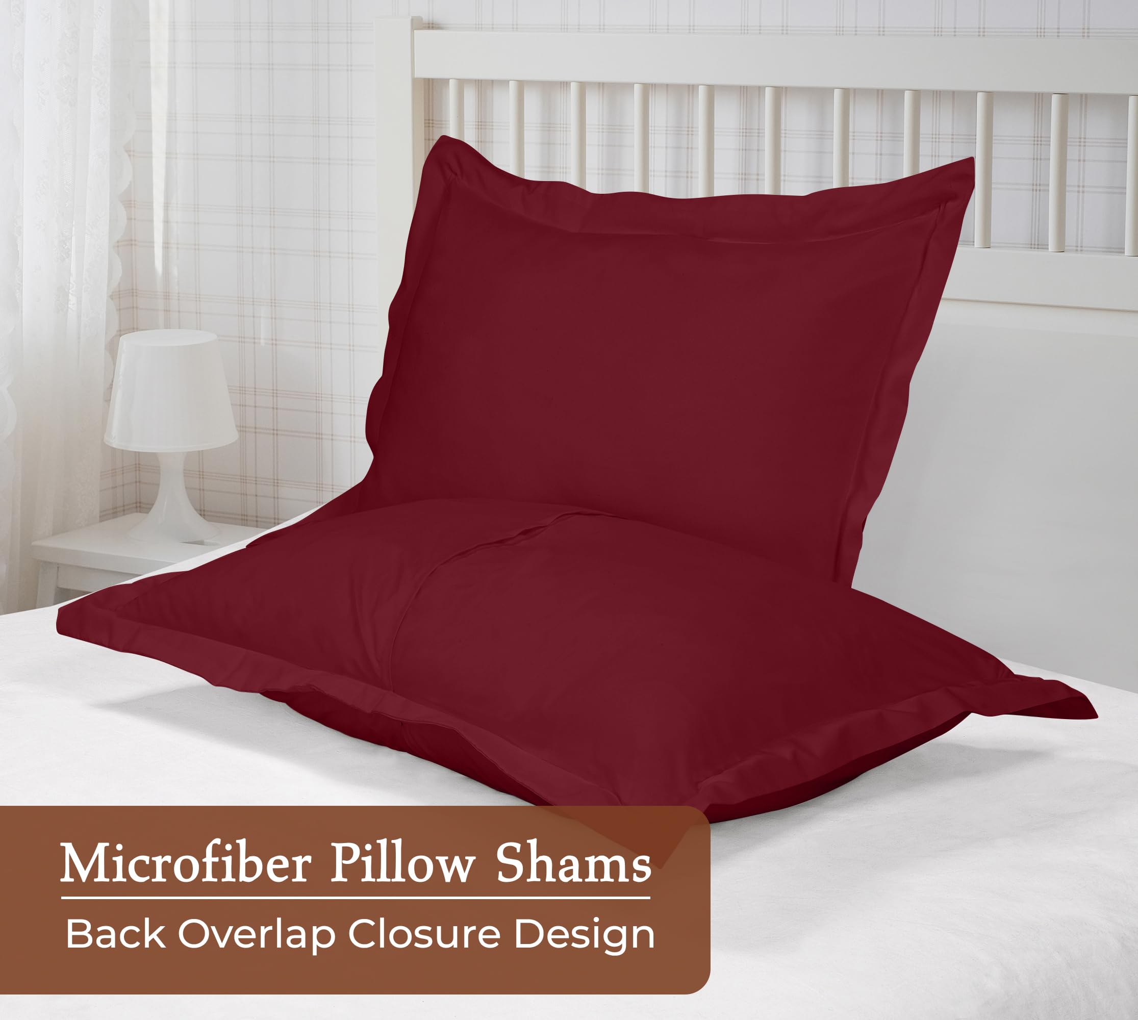 Royale Linens Pillow Shams 2 Pack - Brushed 1800 Microfiber - Bed Pillow Shams Wrinkle Resistant Super Soft and Cozy- Back Overlap Closure - Oxford Pillow Case (Burgundy)