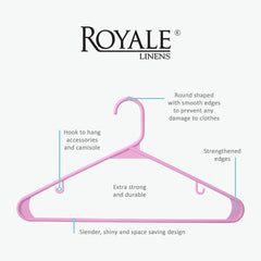 ROYALE Plastic Hangers 20 Pack - Pink Plastic Hangers - Clothes Hanger With Hooks – Heavy Duty Space Saving Coat Hangers Ideal For Everyday Use For Tops, Skirt, Dress, Shirts, Pants (20 Pack, Pink)