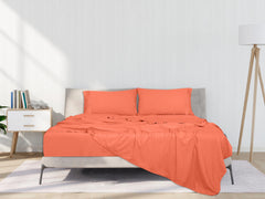 ROYALE LINENS - 4 Piece Bed Sheet - Soft Brushed Microfiber 1800 Bedding Set - 1 Fitted Sheet, 1 Flat Sheet, 2 Pillow case - Wrinkle & Fade Resistant Luxury Sheet Set (Coral)