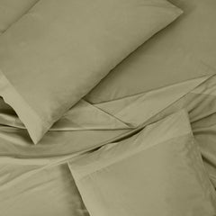 ROYALE LINENS 300 Thread Count 100% Long Staple Combed Cotton Sheet Set - 4 Piece Queen Bed Sheet 1 Fitted Sheet, 1 Flat Sheet, 2 Pillow Cases -Breathable & Crisp Percale Sheet Set (Queen, Sage Green)