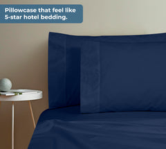 ROYALE LINENS 200 Thread Count 100% Long Staple Combed Cotton Pillowcases Set Of 2 - Ultra Soft - Queen Bed Pillow Cover - 20"x30" - Breathable, Cool & Crisp Percale White Pillow Cases (Queen, Navy)