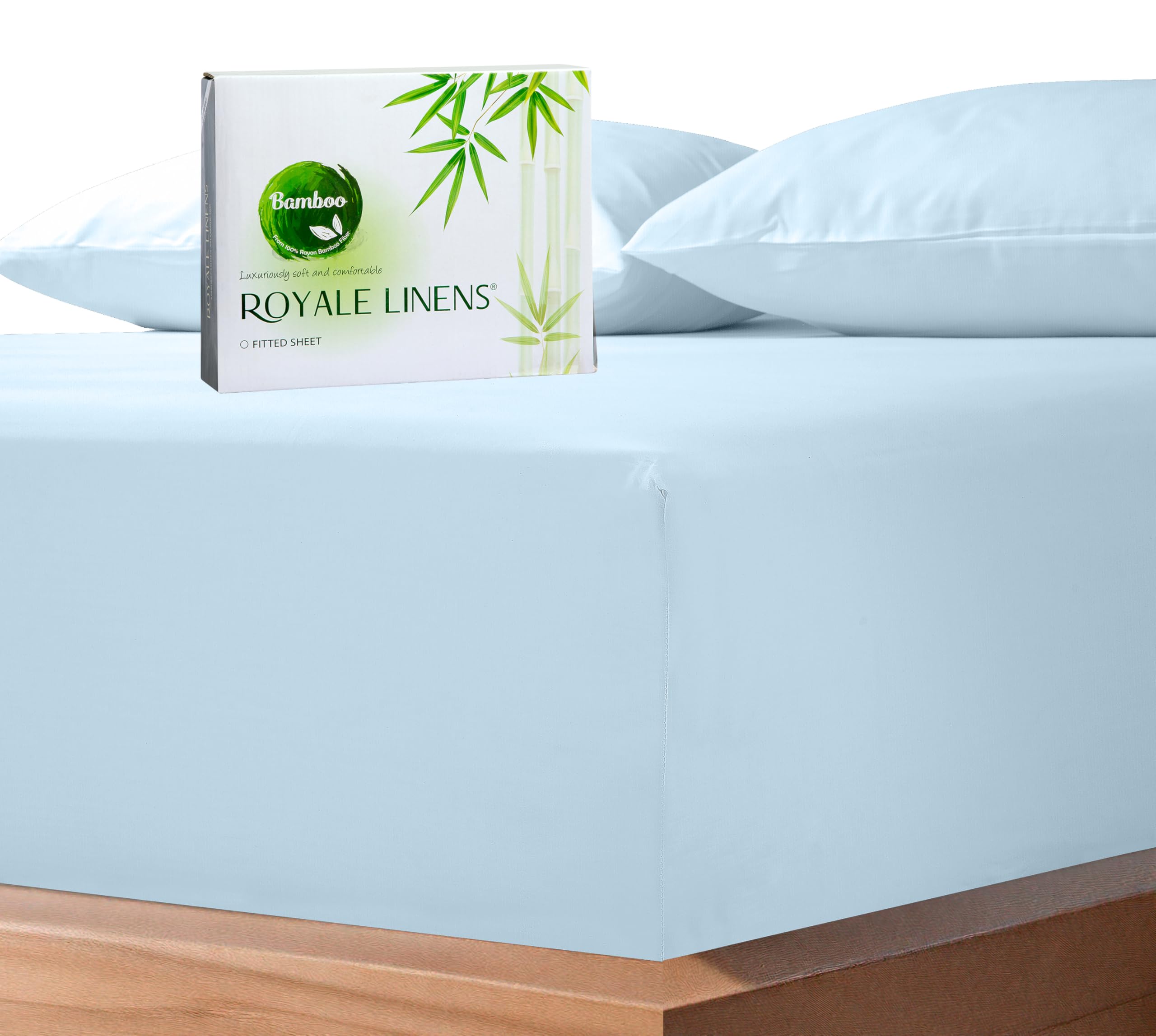 Royale Linens Rayon Derived Bamboo Viscose Fitted Sheet Only - Cooling Fitted Sheets for Bed - Deep Pocket Up to 16" - Organic Viscose Derived from Bamboo - Breathable Bottom Sheet (Lake Blue)