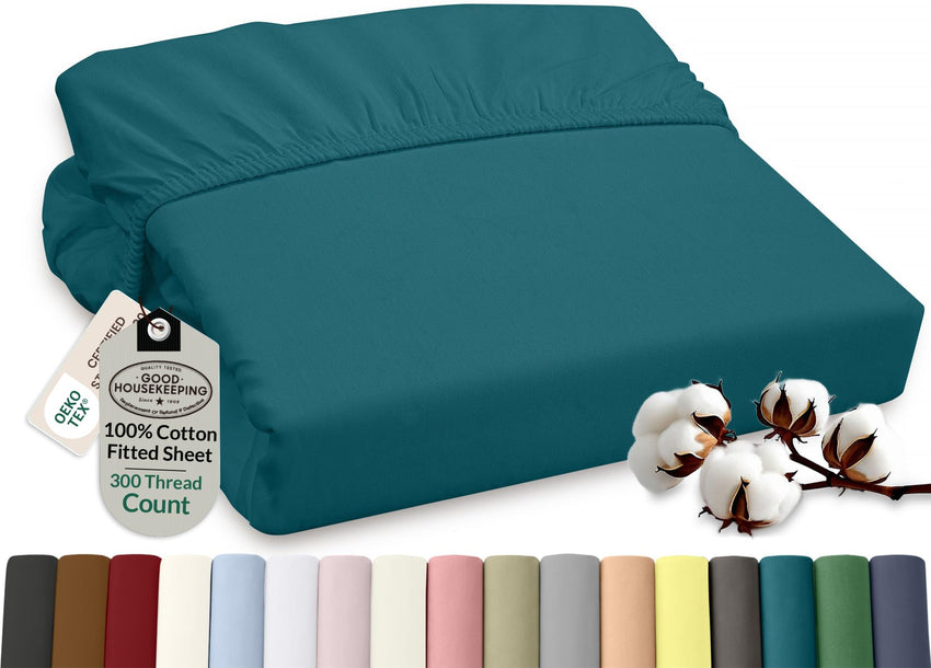 Royale Linens 100% Organic Cotton Percale Weave Super Soft Deep Pocket Bottom Sheets Elastic Sheet Fitted Sheets Only