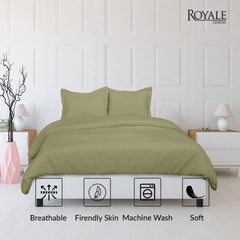 ROYALE Sage Green Duvet Cover Queen Size - Washed Duvet Cover Set 3 Piece Double Brushed Duvet Covers with Button Closure - 1 Duvet Cover 90x90 inch and 2 Pillow Shams - Comforter Cover