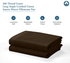 Royale Linens 400 Thread Count 100% American Grown Cotton Queen Pillowcase Set - Luxury Sateen Queen Pillow case - 20"x30" Inch - Soft & Smooth Set of 2 Brown Pillowcases - (Queen, Hazel Nut)