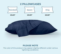 ROYALE LINENS 200 Thread Count 100% Long Staple Combed Cotton Pillowcases Set Of 2 - Ultra Soft - Queen Bed Pillow Cover - 20"x30" - Breathable, Cool & Crisp Percale White Pillow Cases (Queen, Navy)
