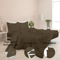 ROYALE Chocolate Duvet Cover Queen Size - Washed Duvet Cover Set 3 Piece Double Brushed Duvet Covers with Button Closure - 1 Duvet Cover 90x90 inches and 2 Pillow Shams - Comforter Cover