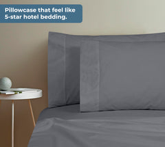 ROYALE LINENS 200 Thread Count 100% Long Staple Combed Cotton Pillowcases Set Of 2 - Ultra Soft - Queen Bed Pillow Cover - 20"x30" - Breathable, Cool & Crisp Percale White (Queen, Charcoal)