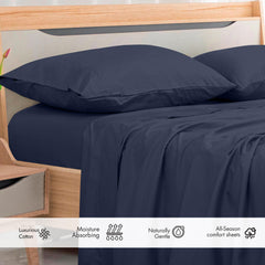 Royale Linens 300 Thread Count 100% Long Staple Combed Cotton Flat Sheet - Super Soft - Top Sheet - Queen Flat Sheet Sold Separately - Breathable, Cool & Crisp Percale Flat Sheet Only (Queen, Navy)