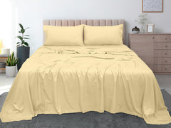 Royale Linens 300 Thread Count 100% Long Staple Combed Cotton Flat Sheet - Super Soft - Top Sheet - Full Flat Sheet Sold Separately - Breathable Cool & Crisp Percale Flat Sheet Only(Full,Light Yellow)