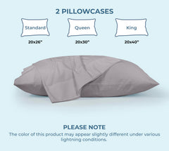 ROYALE LINENS 200 Thread Count 100% Long Staple Combed Cotton Pillowcases Set Of 2 - Ultra Soft - Queen Bed Pillow Cover - 20"x30" - Breathable, Cool & Crisp Percale White Pillow Cases ( Silver)