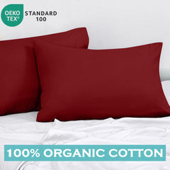 ROYALE LINENS 300 Thread Count 100% Long Staple Combed Cotton Pillowcases Set of 2 - Ultra Soft - Queen Bed Pillow Cover - 20"x30" - Breathable, Cool & Crisp Percale Red Pillow Cases (Queen, Red)