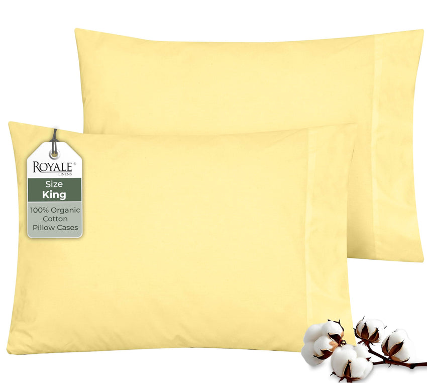 ROYALE LINENS 200 Thread Count 100% Long Staple Combed Cotton Pillowcases Set Of 2 - Ultra Soft - Queen Bed Pillow Cover - 20"x30" - Breathable, Cool & Crisp Percale White Pillow Cases ( Yellow)
