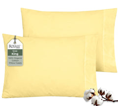 ROYALE LINENS 200 Thread Count 100% Long Staple Combed Cotton Pillowcases Set Of 2 - Ultra Soft - Queen Bed Pillow Cover - 20"x30" - Breathable, Cool & Crisp Percale White Pillow Cases ( Yellow)