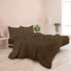 ROYALE Chocolate Duvet Cover Queen Size - Washed Duvet Cover Set 3 Piece Double Brushed Duvet Covers with Button Closure - 1 Duvet Cover 90x90 inches and 2 Pillow Shams - Comforter Cover