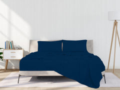 ROYALE LINENS - 4 Piece Bed Sheet - Soft Brushed Microfiber 1800 Bedding Set - 1 Fitted Sheet, 1 Flat Sheet, 2 Pillow case - Wrinkle & Fade Resistant Luxury Sheet Set (Navy)