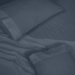 ROYALE LINENS 300 Thread Count 100% Long Staple Combed Cotton Striped Sheet Set - 4 Piece Queen Bed Sheet - 1 Fitted Sheet, 1 Flat Sheet, 2 Pillow case - Cool & Crisp Sheet Set (Queen - Stripe Navy)