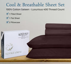 ROYALE LINENS 400 Thread Count 100% Cotton Sateen Sheet Set, Bed Sheet Set, Wrinkle & Fade Resistant Luxury Sheet Set (Queen Sheet Set)