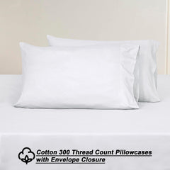 ROYALE LINENS 300 Thread Count 100% Long Staple Combed Cotton Sheet Set - 4 Piece Bed Sheet 1 Fitted Sheet, 1 Flat Sheet, 2 Pillow case - Breathable, Cool & Crisp Percale Sheet Set (Queen, White)