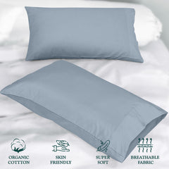 ROYALE LINENS 300 Thread Count 100% Long Staple Combed Cotton Pillowcases Set of 2 - Ultra Soft - Queen Bed Pillow Cover - 20"x30" - Breathable, Cool & Crisp Percale Pillow Cases (Queen, Lake Blue)