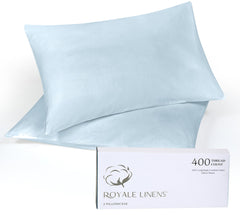 Royale Linens 400 Thread Count 100% American Grown Cotton Queen Pillowcase Set - Luxury Sateen Queen Pillow case - 20"x30" Inch - Soft & Smooth Set of 2 Blue Pillowcases - (Queen, Caribbean Blue)