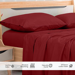 Royale Linens 300 Thread Count 100% Long Staple Combed Cotton Flat Sheet - Super Soft - Top Sheet - Queen Flat Sheet Sold Separately - Breathable, Cool & Crisp Percale Flat Sheet Only (Queen, Red)