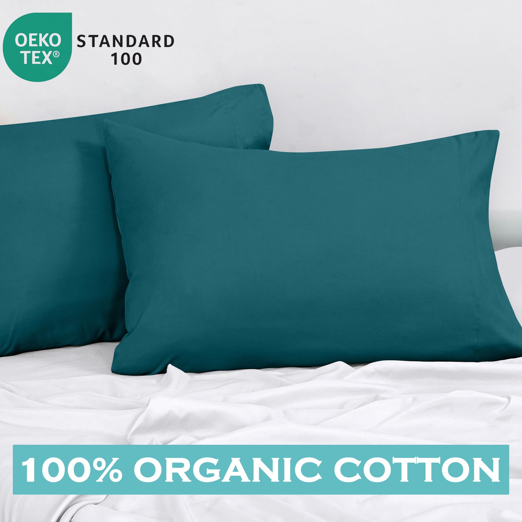 ROYALE LINENS 300 Thread Count 100% Long Staple Combed Cotton Pillowcases Set of 2 - Ultra Soft - Bed Pillow Cover -  - Breathable, Cool & Crisp Percale Teal Pillow Cases (Teal)