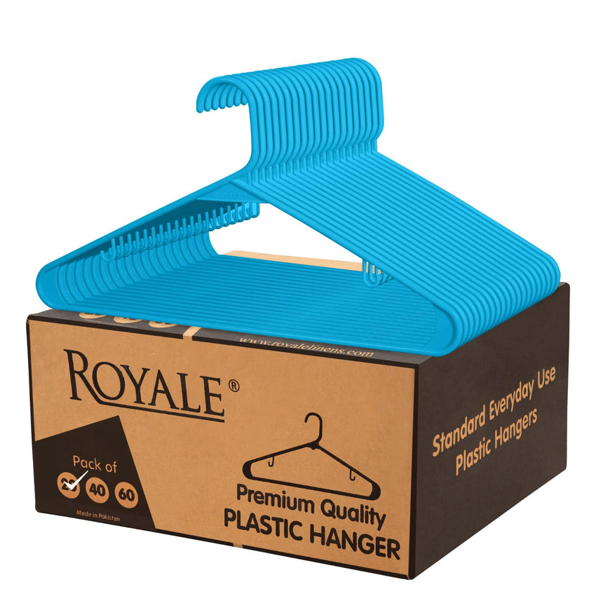 ROYALE Plastic Hangers 20 Pack - Blue Plastic Hangers - Clothes Hanger With Hooks – Heavy Duty Space Saving Coat Hangers Ideal For Everyday Use For Tops, Skirt, Dress, Shirts, Pants (20 Pack, Blue)