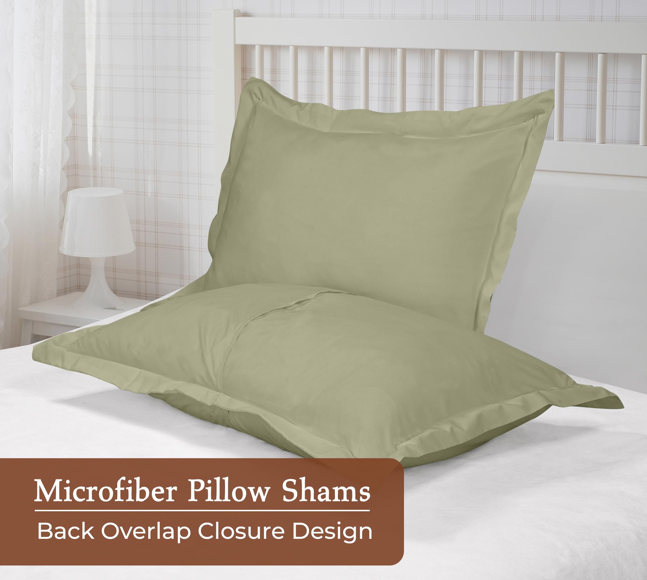 Royale Linens Pillow Shams 2 Pack -Brushed 1800 Microfiber -Bed Pillow Shams, Wrinkle & Fade Resistant Super Soft and Cozy -Back Overlap Closure - Oxford Pillowcase (Sage)