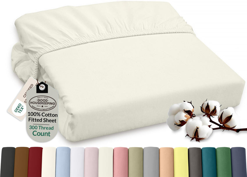 Royale Linens 100% Organic Cotton Percale Weave Super Soft Deep Pocket Bottom Sheets Elastic Sheet Fitted Sheets Only