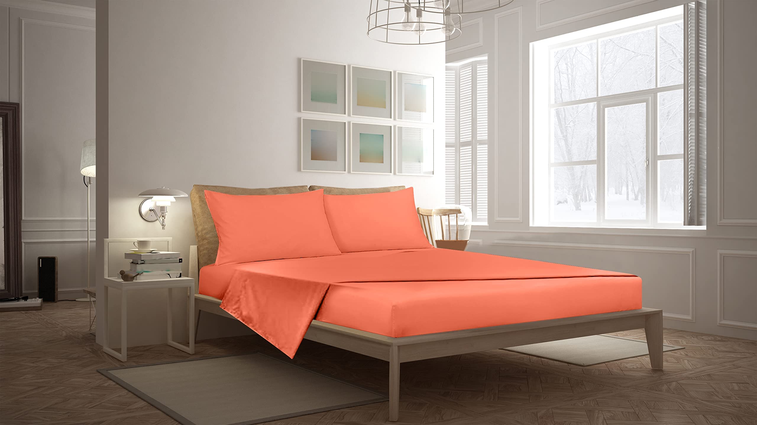 Royale Linens Fitted Sheet Queen - Brushed Hotel Quality 1800 Ultra-Soft Wrinkle & Fade Resistant - Bottom Sheet - Deep Pocket Stretches Up to 16" - Fitted Sheet Only - Elastic Sheet (Queen, Coral)