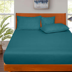 Royale Linens 300 Thread Count 100% Long Staple Combed Cotton Fitted Sheet - Soft Deep Pocket Bottom Sheet -Silver Fitted Sheet Queen Size  - Queen Fitted Sheet Only - Elastic Sheet (Queen, Teal)